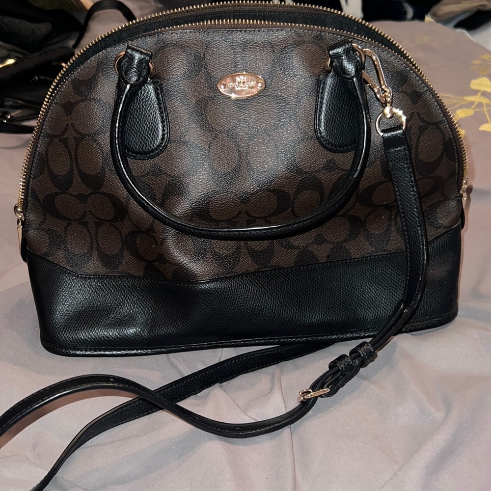 Coach Faux Leather Brown & Black Crossbody Purse